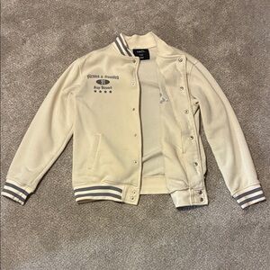 Rue21 Cream Bomber Jacket with Navy Trim